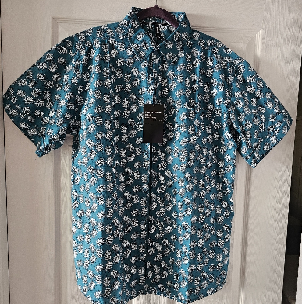 Stylish Teal Leaf Print Casual Shirt